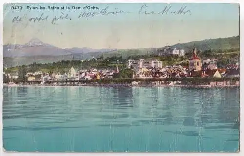 AK Evian-les-Bains et la Dent d'Oche, 1905, Phototypie Co., Neuchatel, gelaufen