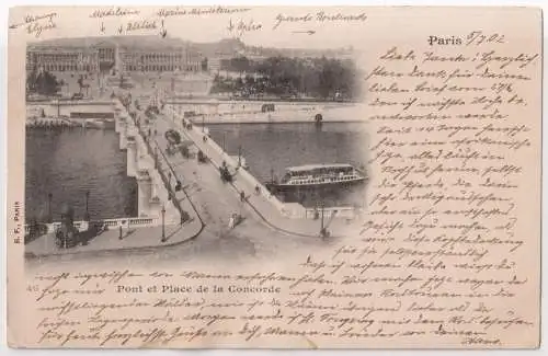 AK Paris - Pont et Place de la Concorde, 1902, B. F. Paris, Postkarte, gelaufen