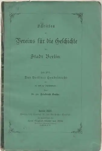 Buch: Das Berliner Handelsrecht im 13. und 14. Jahrhundert, Holtze, Friedrich