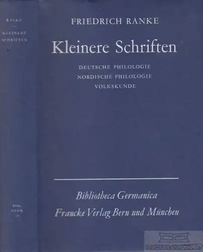 Buch: Kleinere Schriften, Ranke, Friedrich. 1971, Francke Verlag, gebraucht, gut