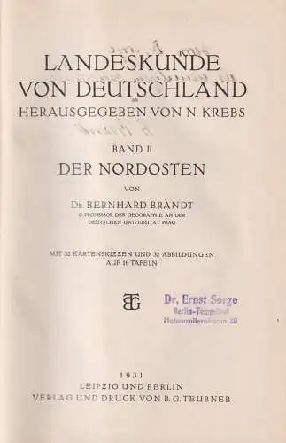 Buch: Landeskunde von Deutschland Band 2 Der Nordosten, B. Brandt, signiert