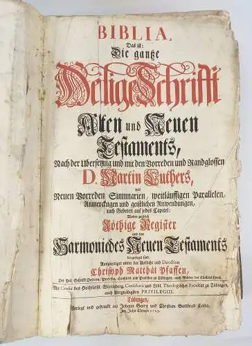 Biblia: Biblia - Altes und Neues Testament, Luther, Martin, 1729, Cotta