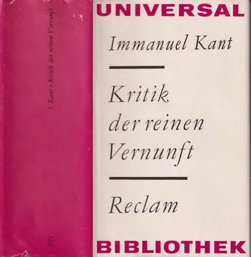 Buch: Kritik der reinen Vernunft, Kant, Immanuel. Reclams Universal-Bibliothek