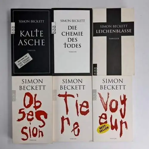 6 Bücher Simon Beckett: Voyeur, Tiere, Obsession, Chemie des Todes, Kalte Asche