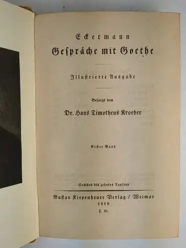 Buch: Gespräche mit Goethe. Johann Peter Eckermann, 1918, G. Kiepenheuer Verlag