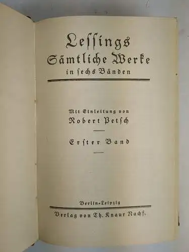 Buch: Lessings Sämtliche Werke in sechs Bänden, 6 Teile in 3 Bänden, Knaur