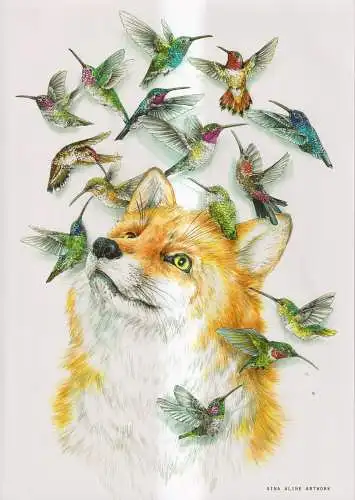 Kunstdruck: Artprint Fuchs & Kolibri / Fox & hummingbirds, sin.xline, Simbürger