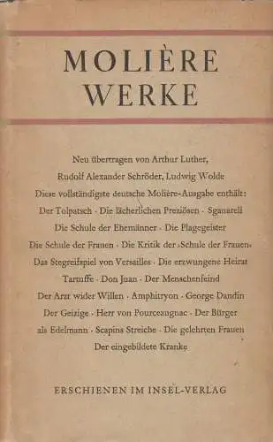 Buch: Werke, Moliere. 1968, Insel Verlag, gebraucht, gut