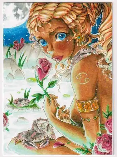 Sammelkarte: Artprint Krebs / Cancer - klonschaf-wolli, Fräulein W., Manga Art