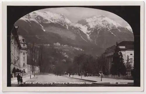 AK Innsbruck. Blick auf Hungerburg, Hofburg u. Stadttheater, Tirol, 1938, Karte