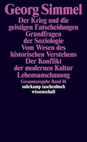 Buch: Georg Simmel - Gesamtausgabe Band 16, Der Krieg ... Suhrkamp taschenbuch