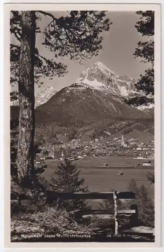 AK Mittenwald gegen Wettersteinspitze, Hans Huber, Postkarte Nr. 145, Fotokarte