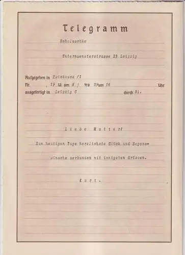 Buchfund: Deutsche Reichspost, Telegramm, Schaluschke, 1929, Glückwünsche