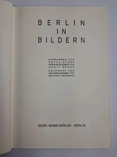 Buch: Berlin in Bildern, Adolf Behne / Sasha Stone / M. Neumann, 1998, Gebr Mann