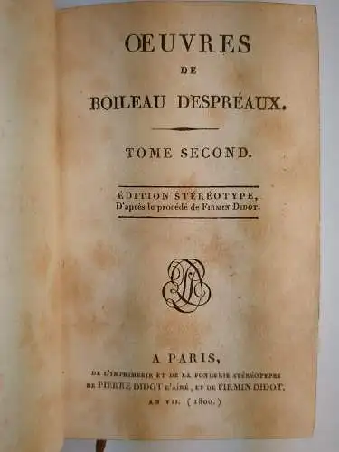 Buch: Oeuvres de Boileau Despreaux. Nicolas Boileau, 1800, Didot, 2 Bände