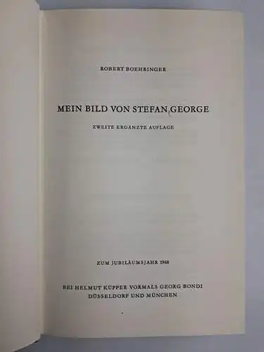 Buch: Mein Bild von Stefan George, Robert Boehringer, 2 Bände, 1967, Küpper