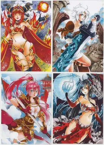 Lot: 4 Postkarten Manga Anime Girls, Arian Rahmatzai, ungelaufen