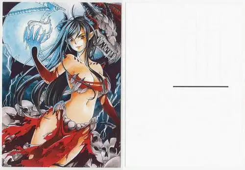 Lot: 4 Postkarten Manga Anime Girls, Arian Rahmatzai, ungelaufen