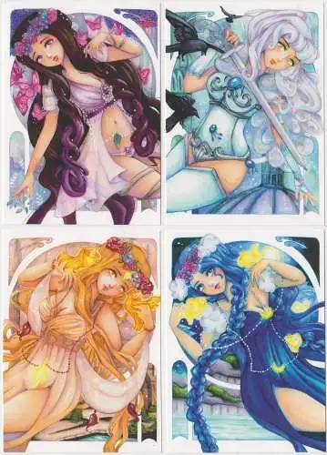 Lot: 4 Postkarten Manga Anime, Diana, Luana, Aurora, Noreia. Araveena, Jennifer