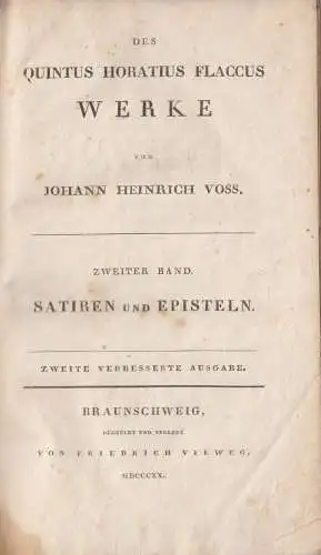 Buch: Des Quintus Horatius Flaccus Werke, 2. Band - Satiren und Episteln, Horaz