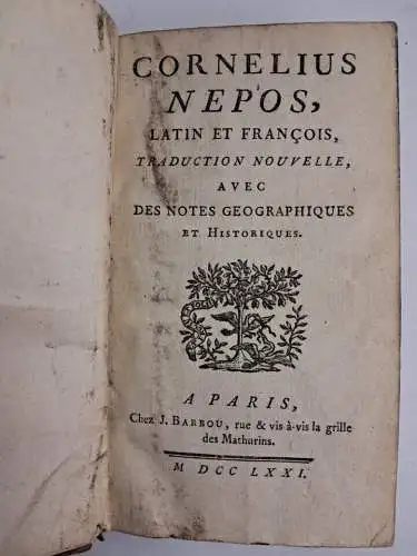 Buch: Cornelius Nepos, latin et francois, Traduction nouvelle. 1771, J. Barbou