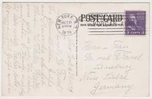 AK S. S. Hansa, 1938, Manhattan Post Card Publishing, New York, gelaufen