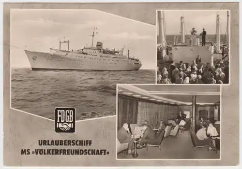 AK Urlauberschiff MS Völkerfreundschaft FDGB, 1965, Gebr. Garloff, gelaufen