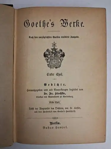 Buch: Johann W. Goethe's Werke (vollständig), Hempel, 36 Teile in 23 Bänden