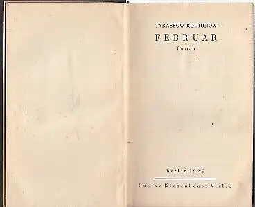 Buch: Februar, Tarassow-Rodionow, Alexander. 1929, Verlag Gustav Kiepenheuer