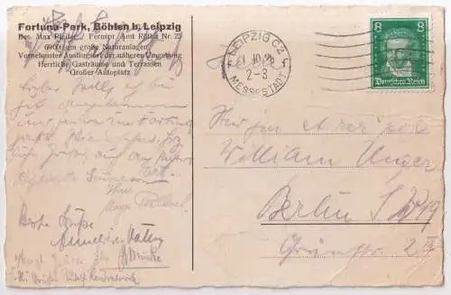 AK Fortuna-Park, Böhlen b. Leipzig, Max Pfeifer, Postkarte, gelaufen, ca. 1928