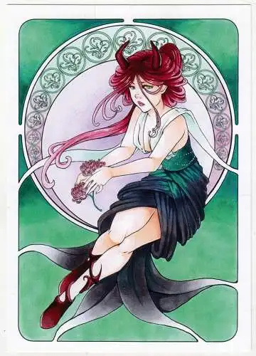 Postkarte Manga Girl Art Nouveau / Jugendstil, Kukas Kunst, Janett Krützfeldt