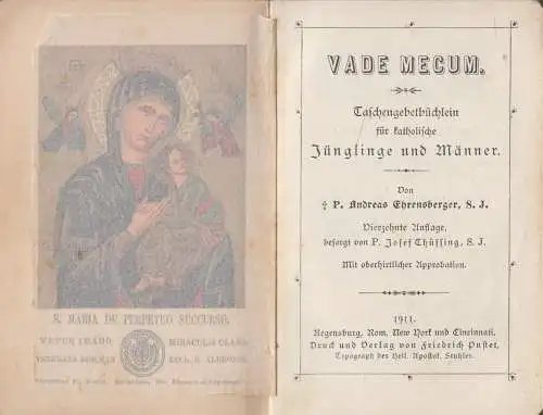 Buch: Vade Mecum, Taschengebetbüchlein, Ehrensperger, 1911, Friedrich Pustet