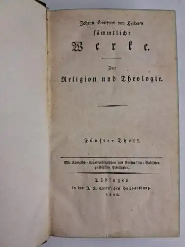 Buch: Sämmtliche Werke, Zur Religion u. Theologie, 5. und 6. Theil, Herder, 1806