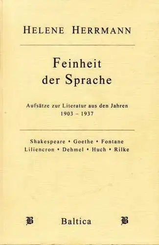 Buch: Feinheit der Sprache, Herrmann, Helene. 1999, Baltica-Verlag Oliver Bruhns