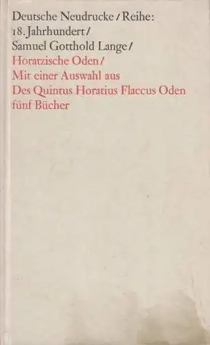 Buch: Horatzische Oden und eine Auswahl... Samuel Gotthold Lange, 1971, Metzler