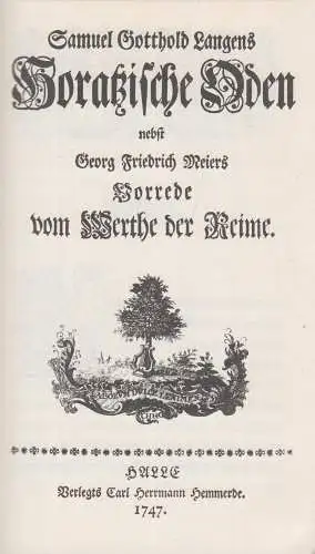 Buch: Horatzische Oden und eine Auswahl... Samuel Gotthold Lange, 1971, Metzler