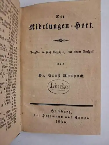 Buch: Der Nibelungen-Hort, Tragödie, Raupach, Ernst, 1834, Hoffmann und Campe