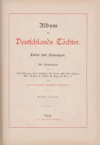 Buch: Album für Deutschlands Töchter, Lieder und Romanzen, C. F. Amelang Verlag