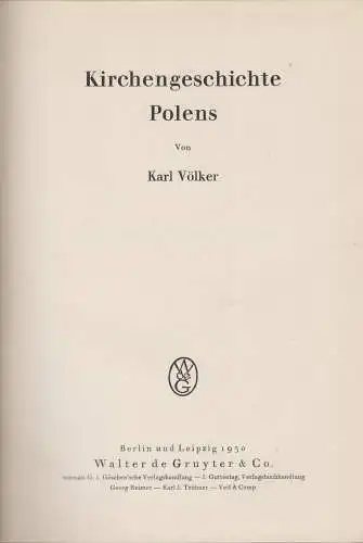 Buch: Kirchengeschichte Polens, Karl Völker, 1930, Walter de Gruyter Verlag