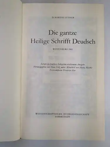 Buch: Die gantze Heilige Schrifft Deudsch, Luther, Martin. 2 Bände, 1972, WBG