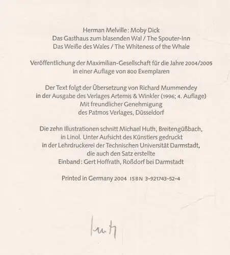 Buch: Moby Dick, Herman Melville / Michael Huth, 2004, Maximilian-Gesellschaft