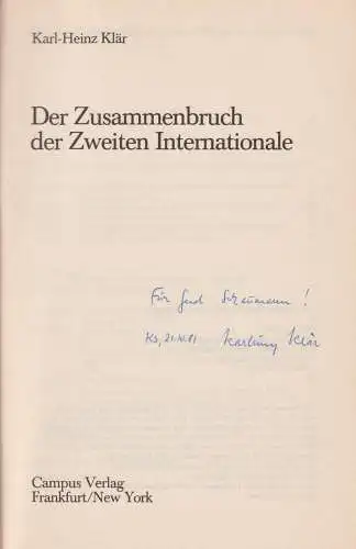 Buch: Der Zusammenbruch der Zweiten Internationale, Klär, Karl-Heinz, 1981, gut