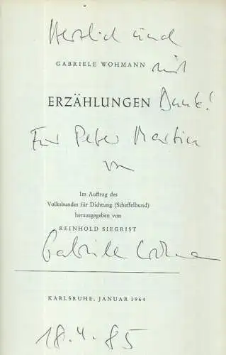 Buch: Erzählungen, Wohmann, Gabriele. Volksbund für Dichtung, 1964