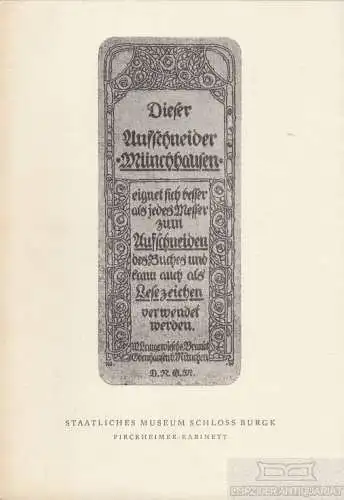 Buch: Lesezeichen, Lang, Lothar u.a. Pirckheimer-Kabinett, Katalog, 1983