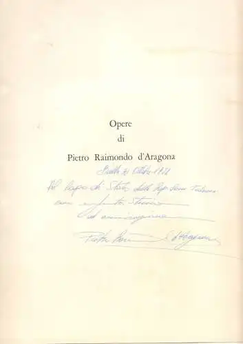 Buch: Opere di Pietro Raimondo d`Aragona, d´Aragona, Pietro Raimondo. 1978