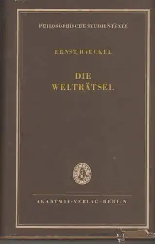 Buch: Die Welträtsel, Haeckel, Ernst. Philosophische Studientexte, 1960