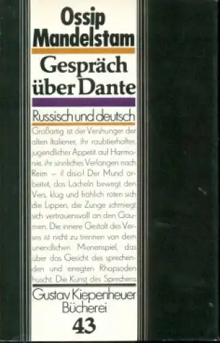 Buch: Gespräch über Dante, Mandelstam, Ossip. Gustav Kiepenheuer Bücherei, 1984