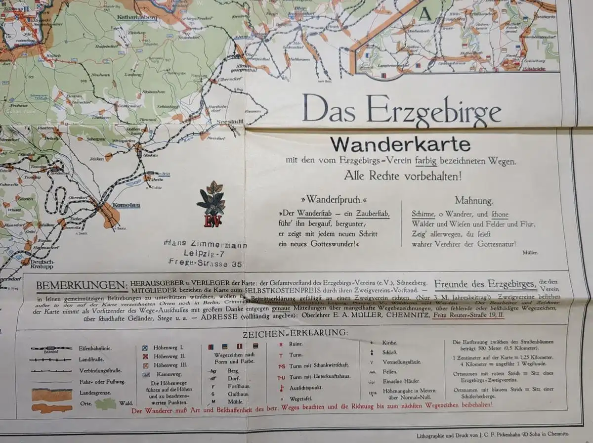 Landkarte:  anonym, Das Erzgebirge - Wanderkarte, o. J., guter Zustand 1