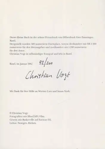 Heft: Christian Vogt - Notierte Zufälle und fotografische Notizen, 1982 signiert