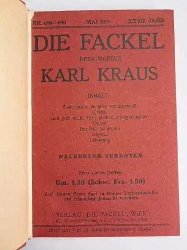 16 Hefte in 9 Bänden: Die Fackel 1925-1935, Karl Kraus, Original-Hefte!